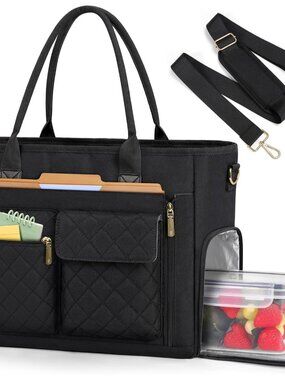 Teacher Tote Bag with Insulated Lunch Compartment 15.6 inch Laptop Bag for Women